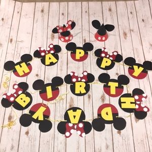 Mickey & Minnie birthday banner & party hats